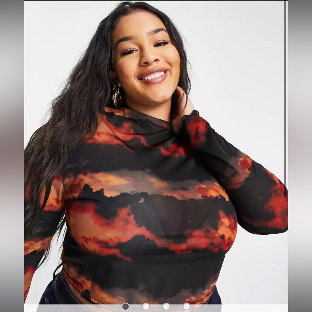 ASOS COLLUSION Plus Mesh Long Sleeve Crop Top